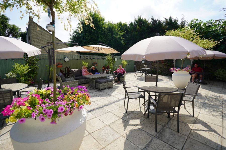 Garden patio you can enjoy with dementia care jobs Rochester